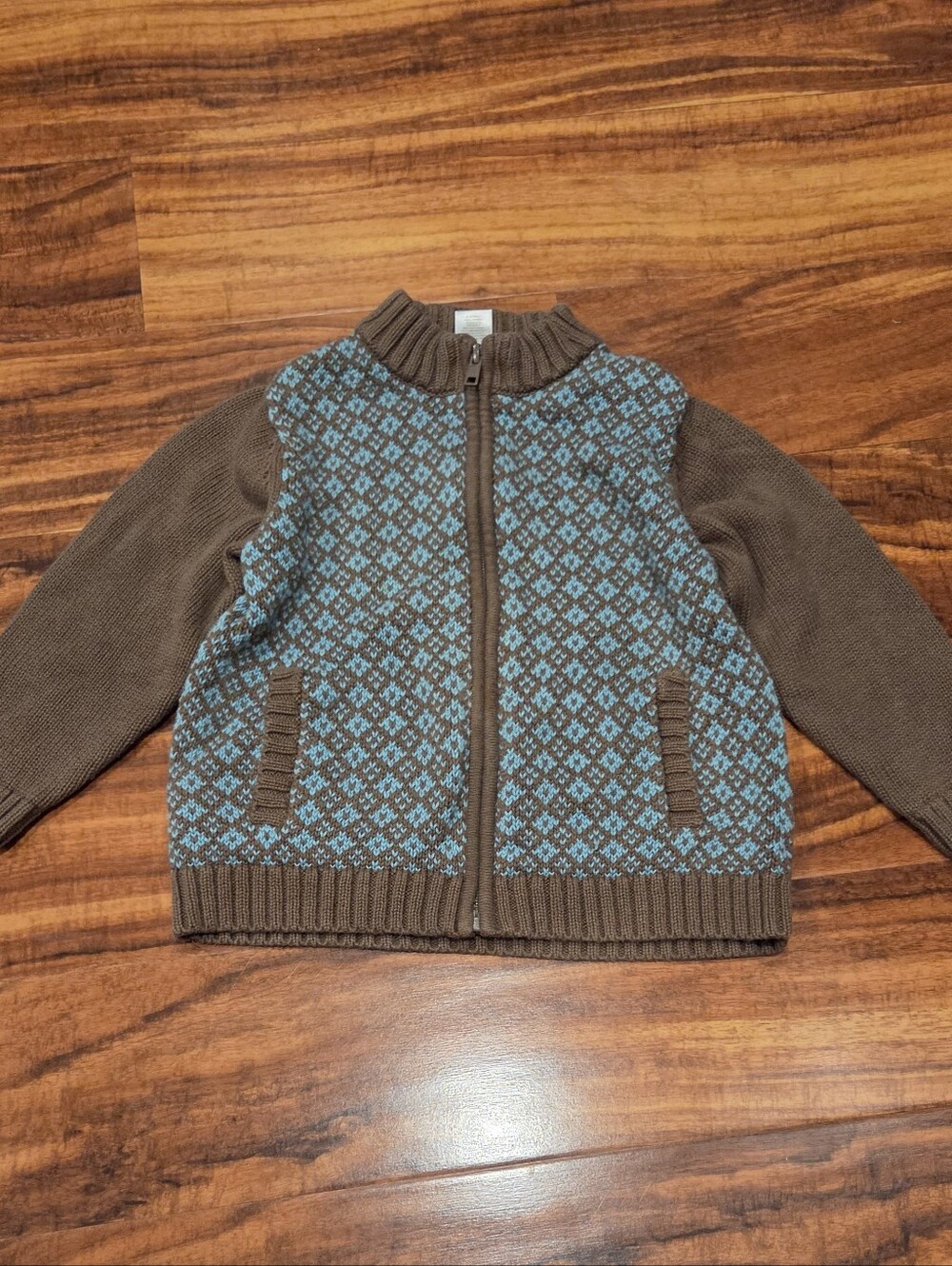 Janie and Jack EUC 2T Brown and Blue Diamond Sweater Cardigan